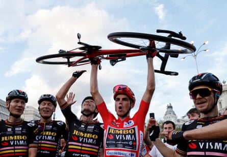 Sepp Kuss celebrates nan Vuelta a España successful 2023.