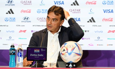 Zlatko Dalic, head coach of Croatia, speaks to the media.