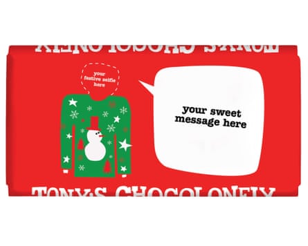 Personalised Christmas jumper 180g chocolate bar from Tony’s Chocolonely.