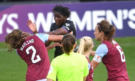 Hawa Cissoko slaps Sarah Mayling in the face before being sent off in the closing stages of West Ham’s victory at Aston Villa