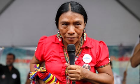 Thelma Cabrera, presidential candidate for the Movement for the Liberation of the Peoples party, takes part in a rally in Guatemala City earlier this month.