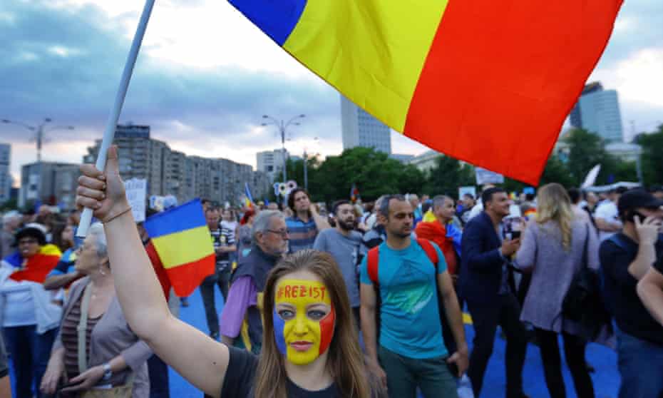 An anti-government protest in Bucharest, Romania, 12 May 2018. 