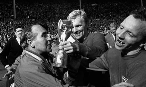 Nobby Stiles, with Alf Ramsey and Bobby Moore.