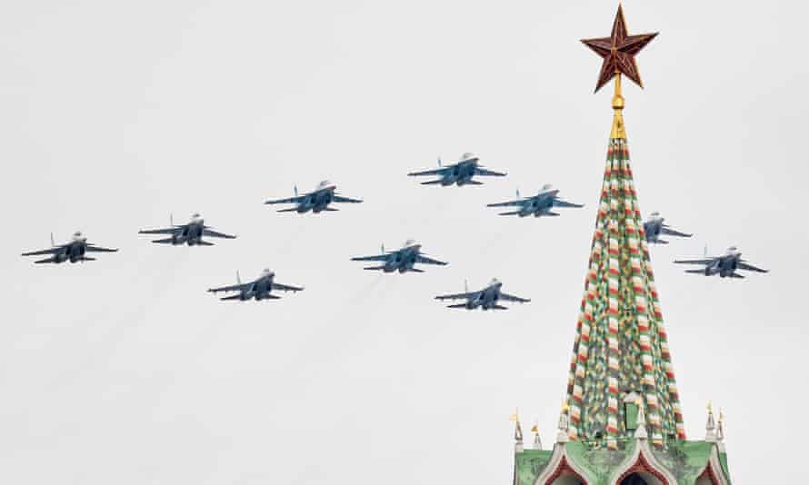 Russian planes over Red Square in Moscow during Victory Day military displays