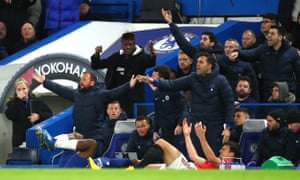 The Chelsea bench demands action after Harry Maguire (right) clashes with Michy Batshuayi.