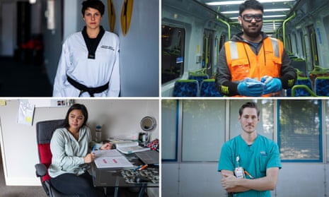 Clockwise from top left: taekwondo champion and teacher Kristy Busuttil; Melbourne train cleaner Fawad; Sydney doctor Brandon Verdonk; and year 12 student Zoe Latimore.