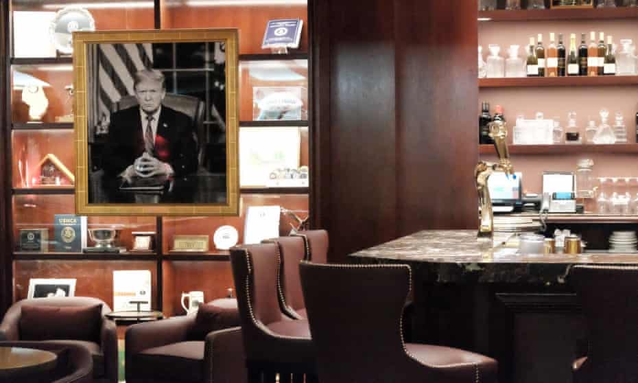 Trump Tower in midtown Manhattan. There are 39 photos of the former US president in the 45 Wine and Whiskey bar.