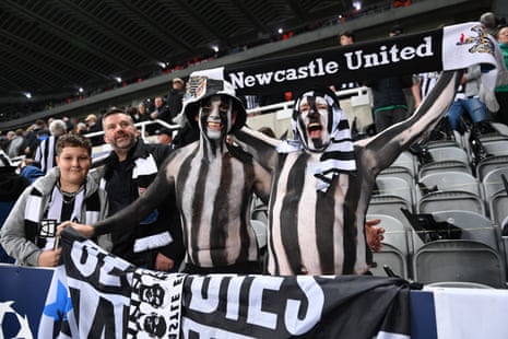 Newcastle United fans before the Champions League match between Newcastle United and Paris Saint-Germain at St. James Park.