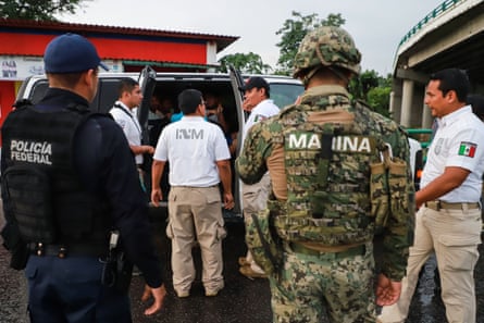 Mexican migration and military police found undocumented Indian migrants travelling on a bus at a checkpoint on the outskirts of Tapachula, Chiapas State, on 14 June 2019.
