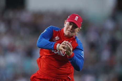 Sophie Ecclestone of England takes a catch to dismiss Sune Luus of South Africa.