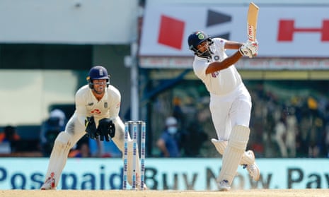 Ravichandran Ashwin hits to the boundary during his century on day three of the second Test between India and England at the Chidambaram Stadium in Chennai.