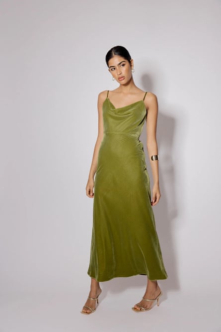 Green velvet midi dress by Nobody’s Child.