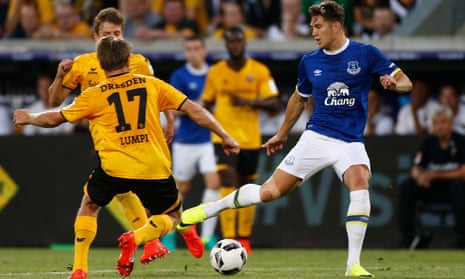 Everton’s John Stones in action against Dynamo Dresden.