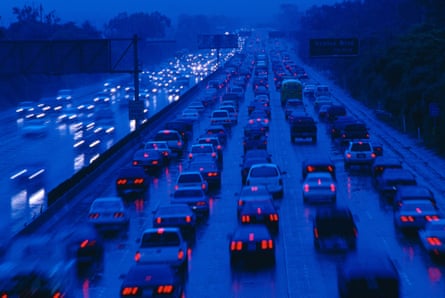 A traffic jam on a highway in Los Angeles, California