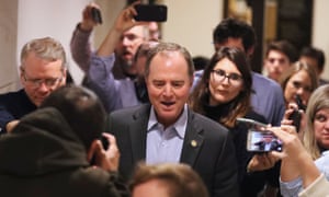 Adam Schiff speaks to the press as he leaves hearings in the Capitol on Saturday.