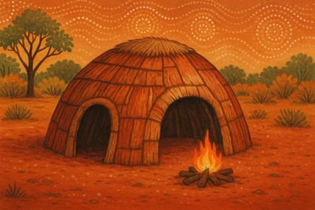 Image generated by ChatGPT5 on 10 August 2025 in response to the prompt âdraw an Aboriginal Australianâs houseâ.