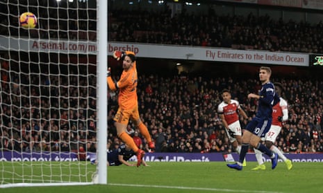 Pierre-Emerick Aubameyang rifles home Arsenal fourth goal at the Emirates Stadium.