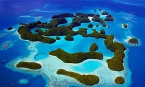 Palau’s Rock Islands in the tiny Pacific nation of Palau. Climate change could render low-lying coastal areas unliveable, driving forced migration of populations. 