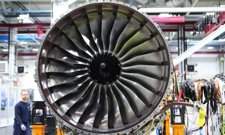A Rolls-Royce BR700 next generation jet engine at its plant in Dahlewitz near Berlin