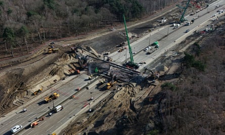 An aerial picture of the last closure - a bridge being demolished