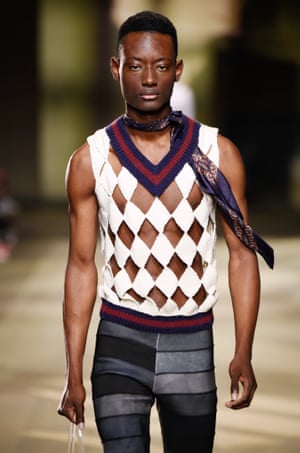 A model wears a creation from newcomer Stefan Cooke.