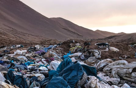 Waste fabric pieces or clothes in the Atacama desert, the world’s driest and hottest desert, in Chile.