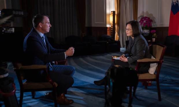 The former BBC correspondent John Sudworth, left, pictured interviewing Taiwan's president, Tsai Ing-wen, in January 2020