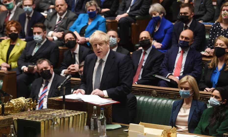 Boris Johnson during prime minister’s questions at the House of Commons, 12 January 2022.