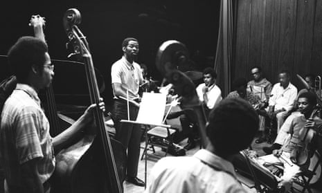 Muhal Richard Abrams, centre, looking out over the musicians of the AACM’s experimental band as he conducts a rehearsal in the mid-1960s. Photograph: Robert Abbott Sengstacke/Getty Images