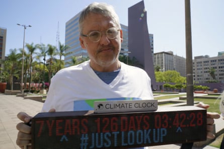 Adam McKay, director of the film Don’t Look Up and guest on Climate of Change, on global heating demonstration in Los Angeles, March 2022.