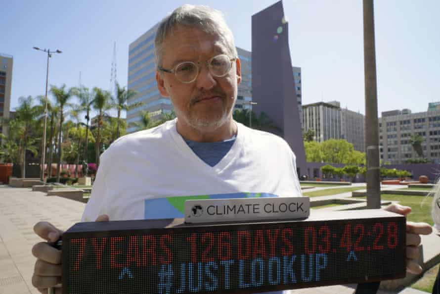 Adam McKay, director of the film Don’t Look Up and guest on Climate of Change, on global heating demonstration in Los Angeles, March 2022.