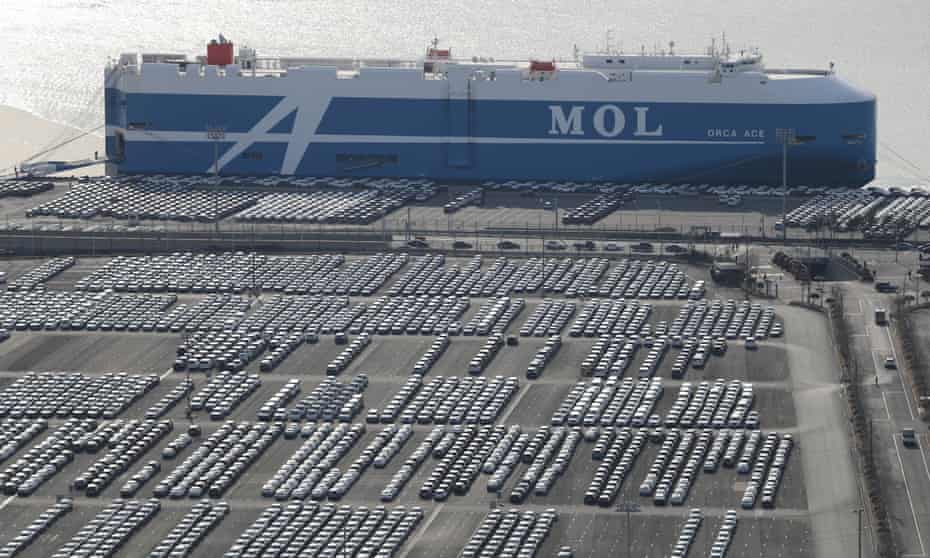 Hyundai cars awaiting shipment from its giant Ulsan factory, which suspended operations this month. 
