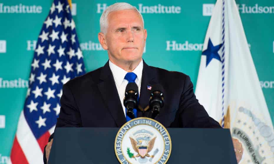 Mike Pence speaks at the Hudson Institute in Washington DC on 4 October. 