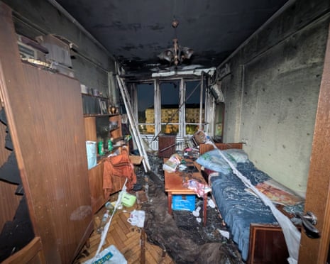 Russian Strike Knocks An apartment in the city Pecherskyi district remains heavily damaged in a Russian drone strike on 10 October 2025 in Kyiv, Ukraine.
