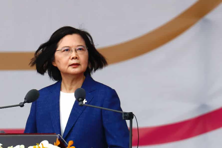 Taiwanese president Tsai Ing-wen delivers her speech during the national day celebrations on Sunday.