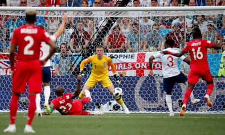 Felipe Baloy scores a consolation goal against England.