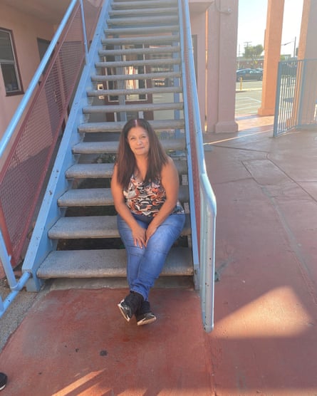 Virginia Gómez lives with her family in the Courtyard Motel in Downey, California.