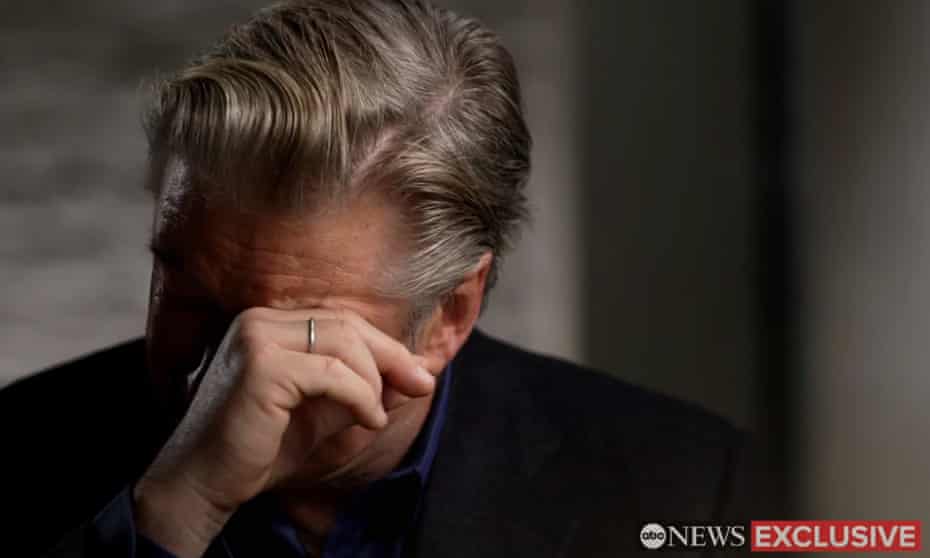 Alec Baldwin is shown getting emotional during his interview on ABC.