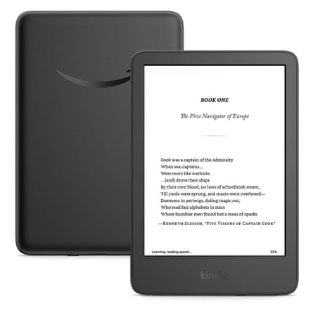 A product photo of an Amazon Kindle