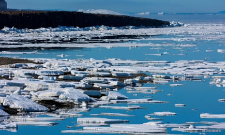 Icebergs in Baffin Bay in the Arctic Ocean near Pituffik, Greenland in July 2022.