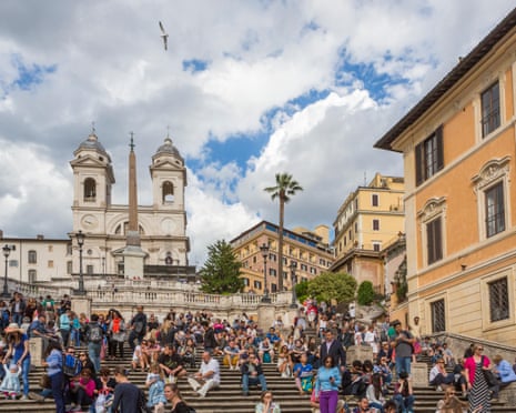 Crowded Spanish Steps, the iconic tourist destination, in Rome, Italy
