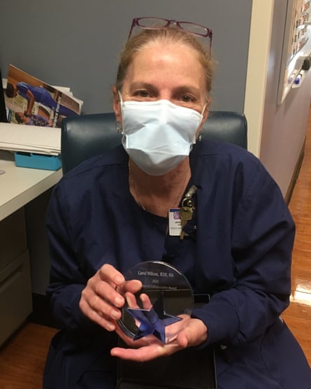 Carol Wilcox, a discharge planner on a Covid floor at Saint Anne’s hospital, Massachusetts retired after four decades of working as a nurse.