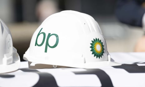 A view of helmet of the fuel brand BP.