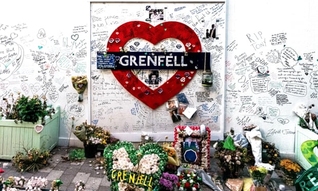 Messages of condolence near the site of Grenfell Tower, West London, after the 2017 fire.