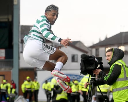 Julián Araujo celebrates scoring in dramatic fashion for Celtic at Kilmarnock