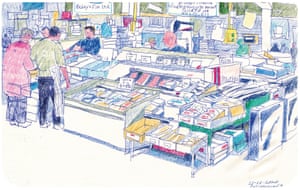 Bobby’s Fish in a drawing by artist Pat Wingshan Wong who captures the life of fishmongers at Billingsgate Market, London.