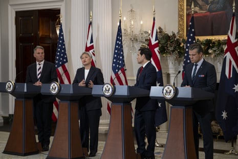 (L-R) Richard Marles, Penny Wong, Marco Rubio and Pete Hegseth meet for bilateral talks at the State Department in Washington DC on Monday.