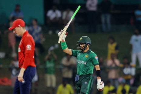 Pakistan's Sahibzada Farhan celebrates after reaching his half century.