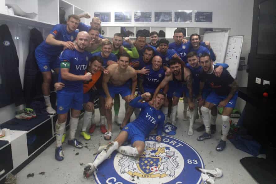 Stockport enjoy their FA Cup first round win over League One Bolton in November.