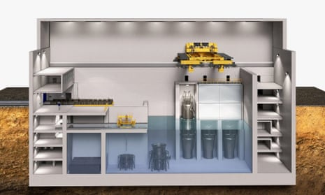 A NuScale company handout showing a cross section of its VOYGR-6 small modular reactor.